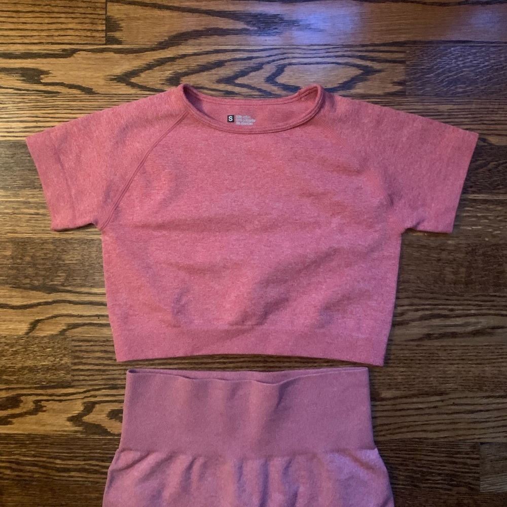 Womens 2 Piece Workout Set Seamless Pink
